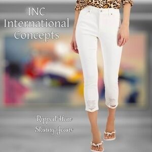 INC International Concepts Women's Mid Rise Ripped Crop Skinny Jeans